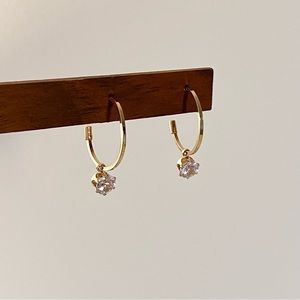 4/$15 Gold Hoops Rhinestones Drop Earrings